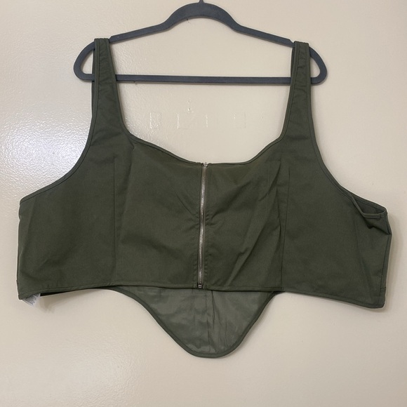 Olive Green Twill Dip Hem Cargo Corset Top - Picture 4 of 4